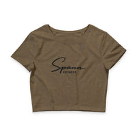 Spann Fitness - Women’s Poly-Cotton Crop Tee in White & Heather Olive