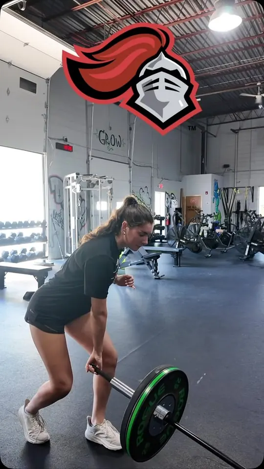 Reel cover: a Rutgers athlete at the bottom of a landmine deadlift, the Scarlet Knights mark above.