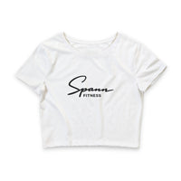 Spann Fitness - Women’s Poly-Cotton Crop Tee in White & Heather Olive